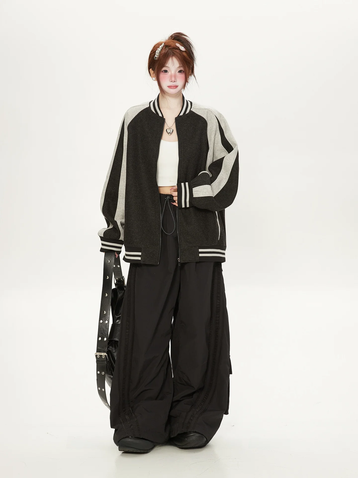 เสื้อแจ็คเก็ตเบสบอลผ้าวูลสไตล์อเมริกันลำลอง แต่งผ้าปะต่อหลากสี สำหรับผู้หญิง ฤดูใบไม้ผลิ ฤดูใบไม้ร่วง ทรงหลวม สไตล์คู่รัก แบรนด์แฟชั่น