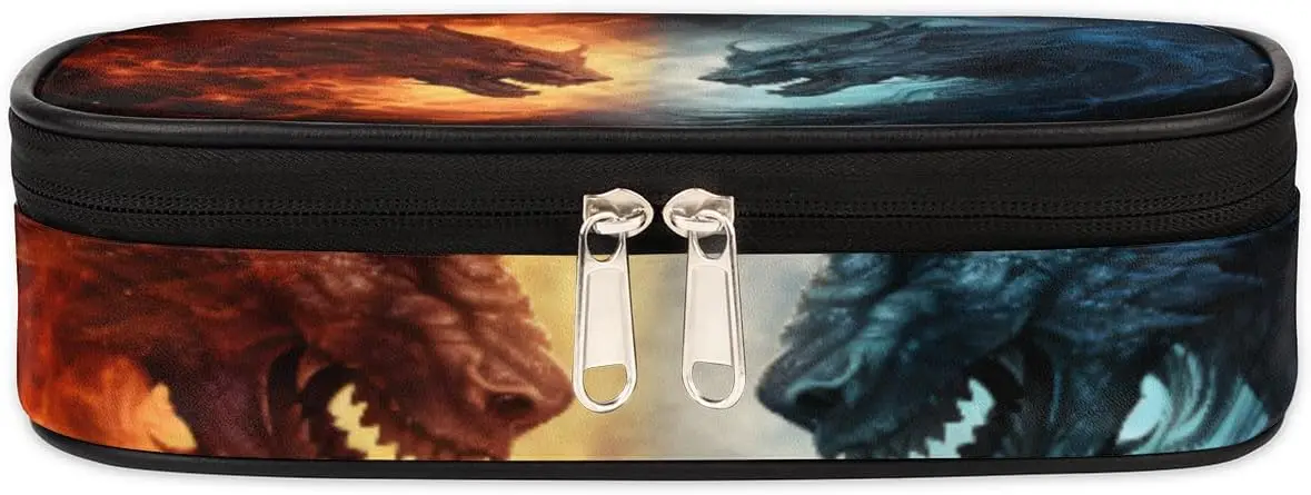 Fiery Dragon Leather Pencil Case Pen Holder Large Capacity Black Stationery Organizer Pencil Bag with Zipper for Boys Girls