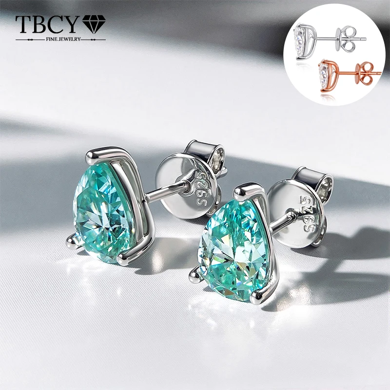 TBCYD 0.5-4CT Moissanite Stud Earrings Water Drop Cut 925 Sterling Silver Studs D Color for Women Classic Wedding Jewelry