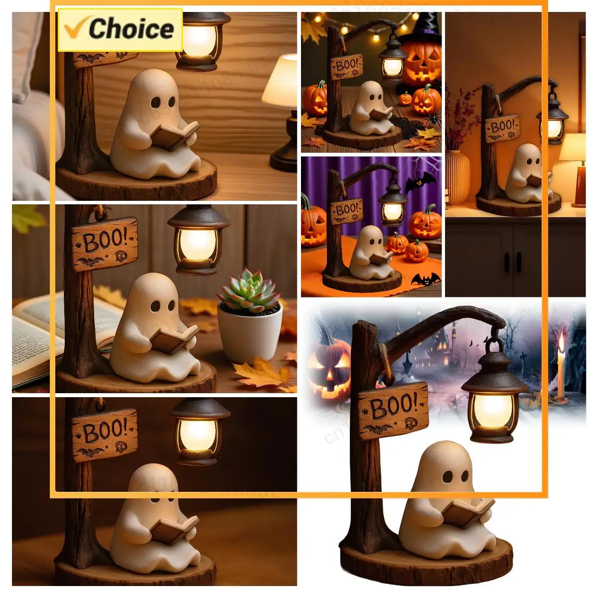 هالوين شبح القراءة فانوس شبح مخيف قراءة كتاب مصباح سطح المكتب زخرفة لطيف شبح ليلة ديكور الإضاءة الحرف #1