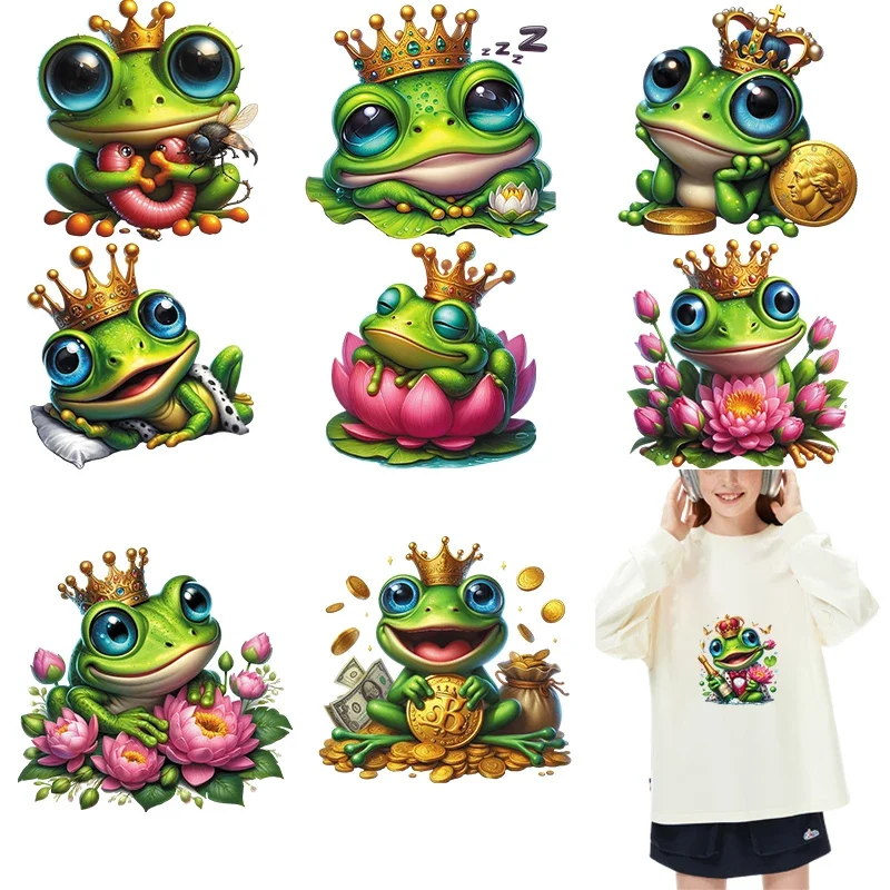 The cute and interesting Frog Prince Iron On Patch Heat Transfer On Clothes Iron on transfer dtf transfers ready to press