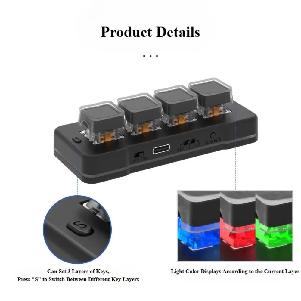 MK424Pro 4 touches sans fil Mini clavier personnalisé Programmable PC ordinateur portable bureau clavier mécanique accessoires de jeu Gamer cadeaux