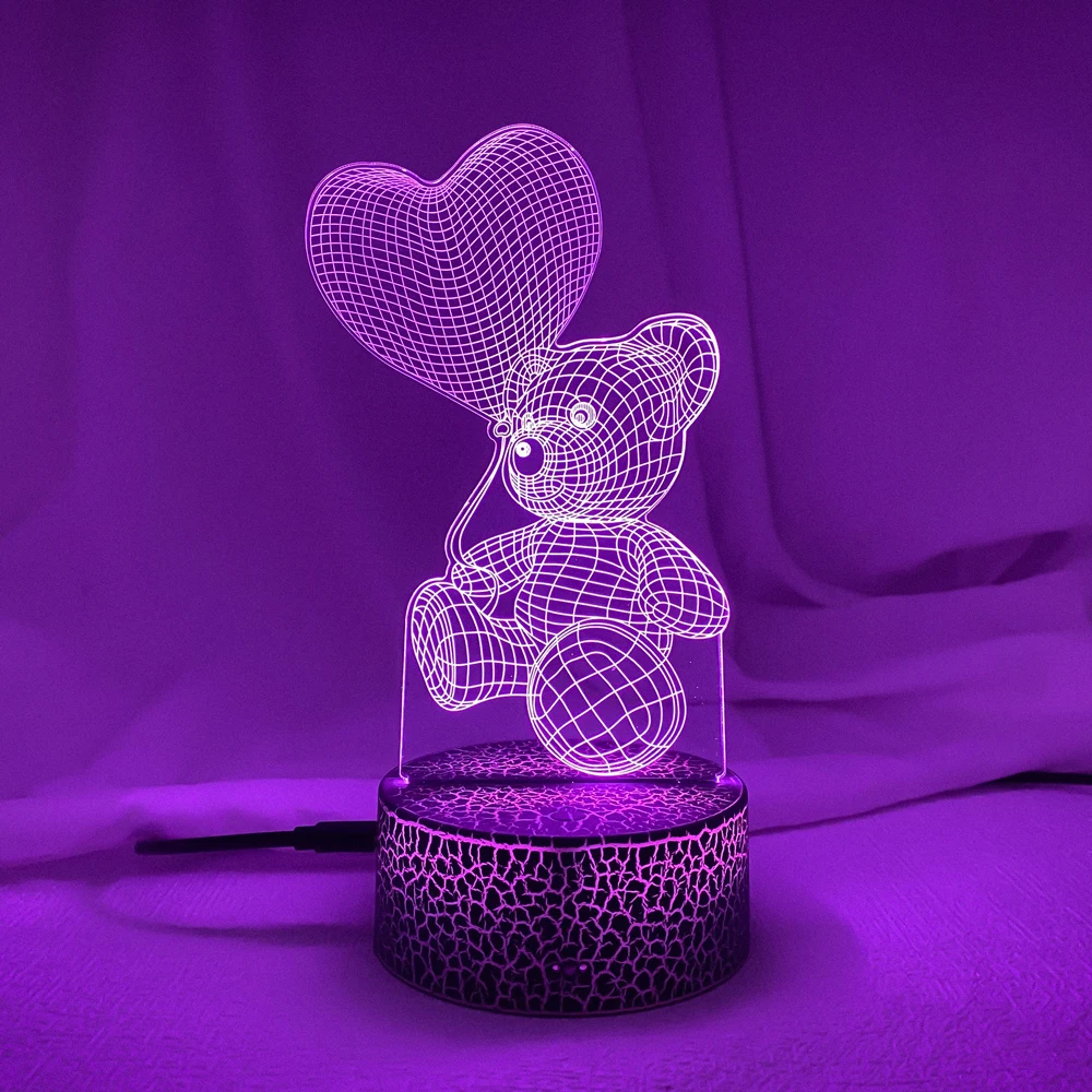 

Balloon Bear 3d Night Light Bear with Heart Led Touch Switch Colorful Atmosphere for Home Decoration Light Table Lamp Bedside