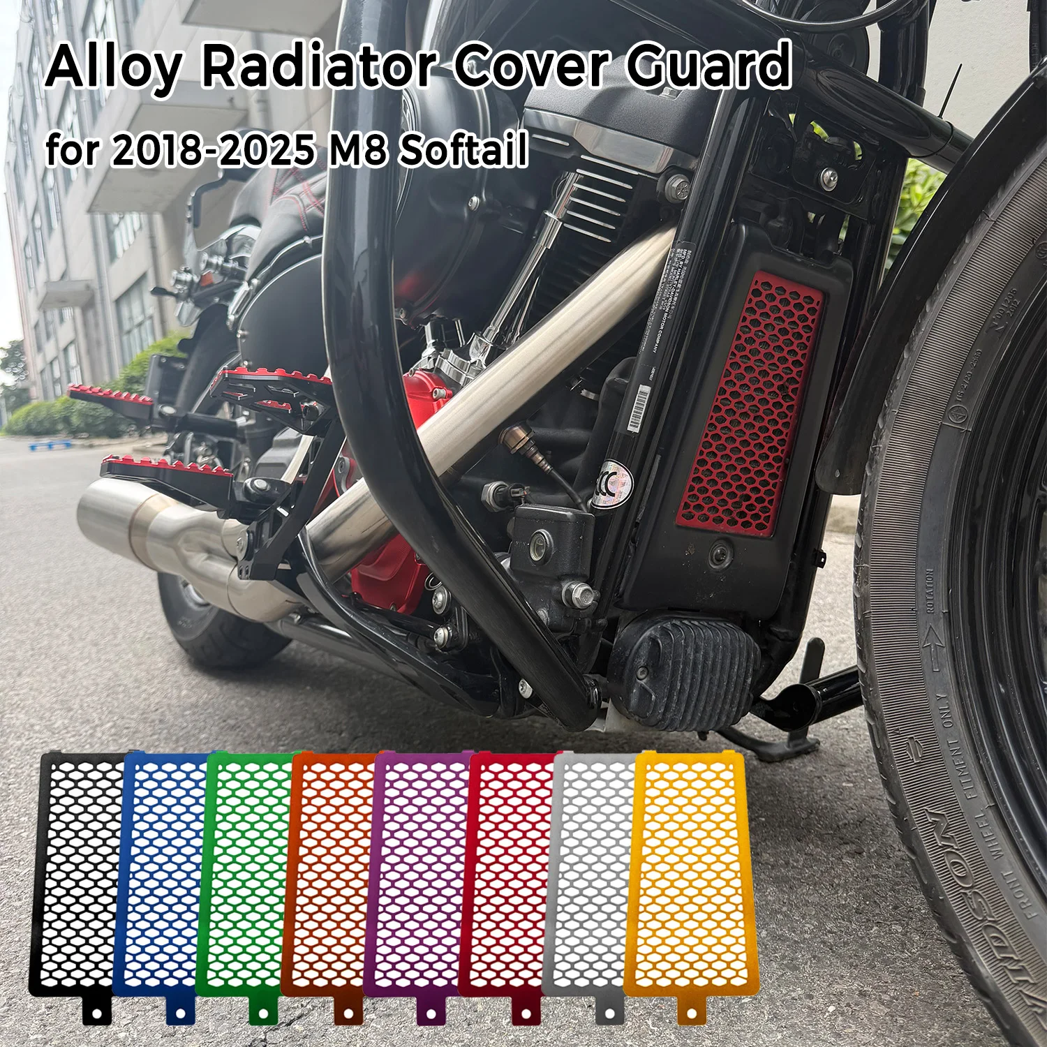 Image of 1 Stück Aluminiumlegierung Kühlerabdeckung Schutzgitter Ölkühlerabdeckung für Harley M8 Softail 2018-2025 Motorradteile