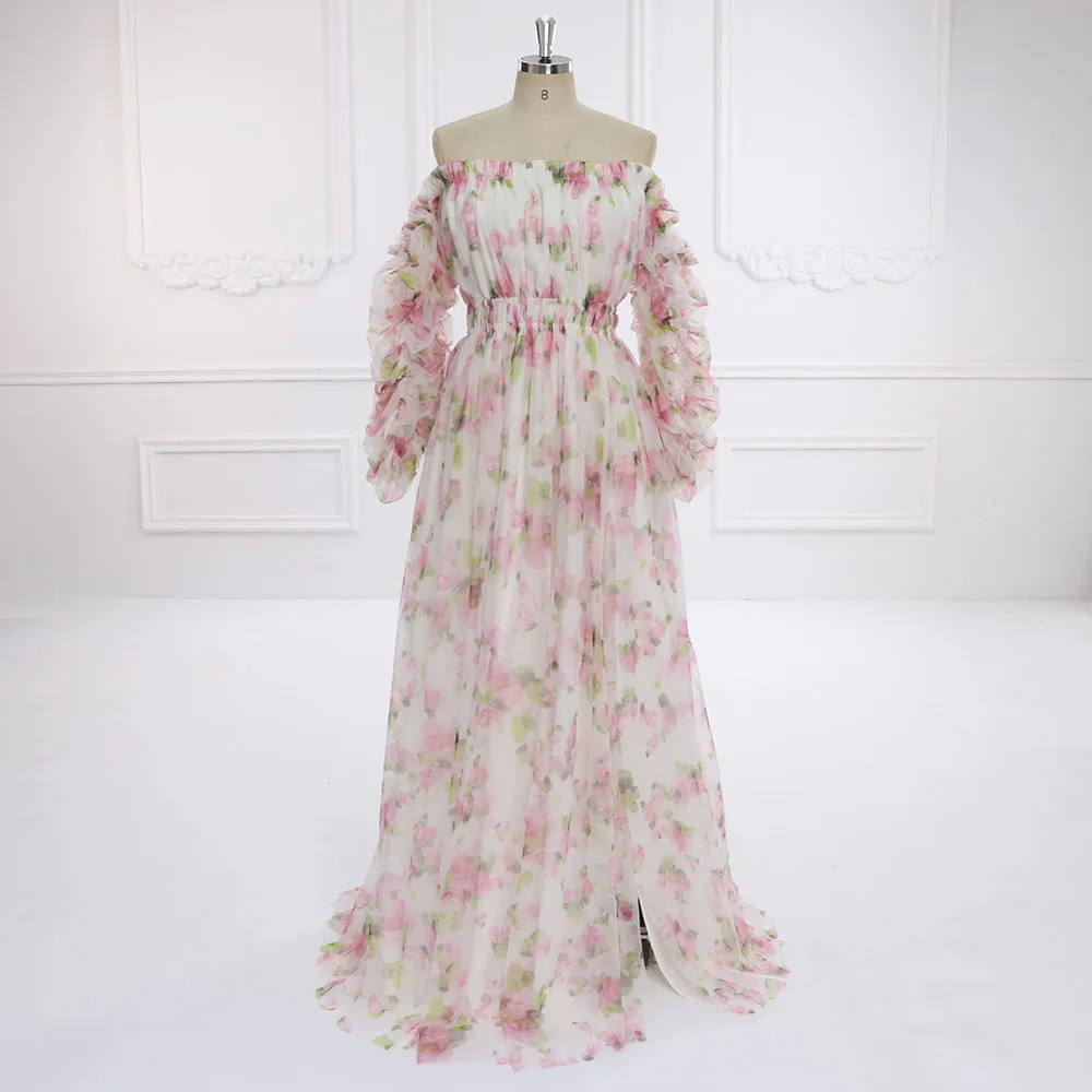

Printing Soft Tulle Maxi Dress See Through Pregnant Woman Photo Shoot Dresses YW231132