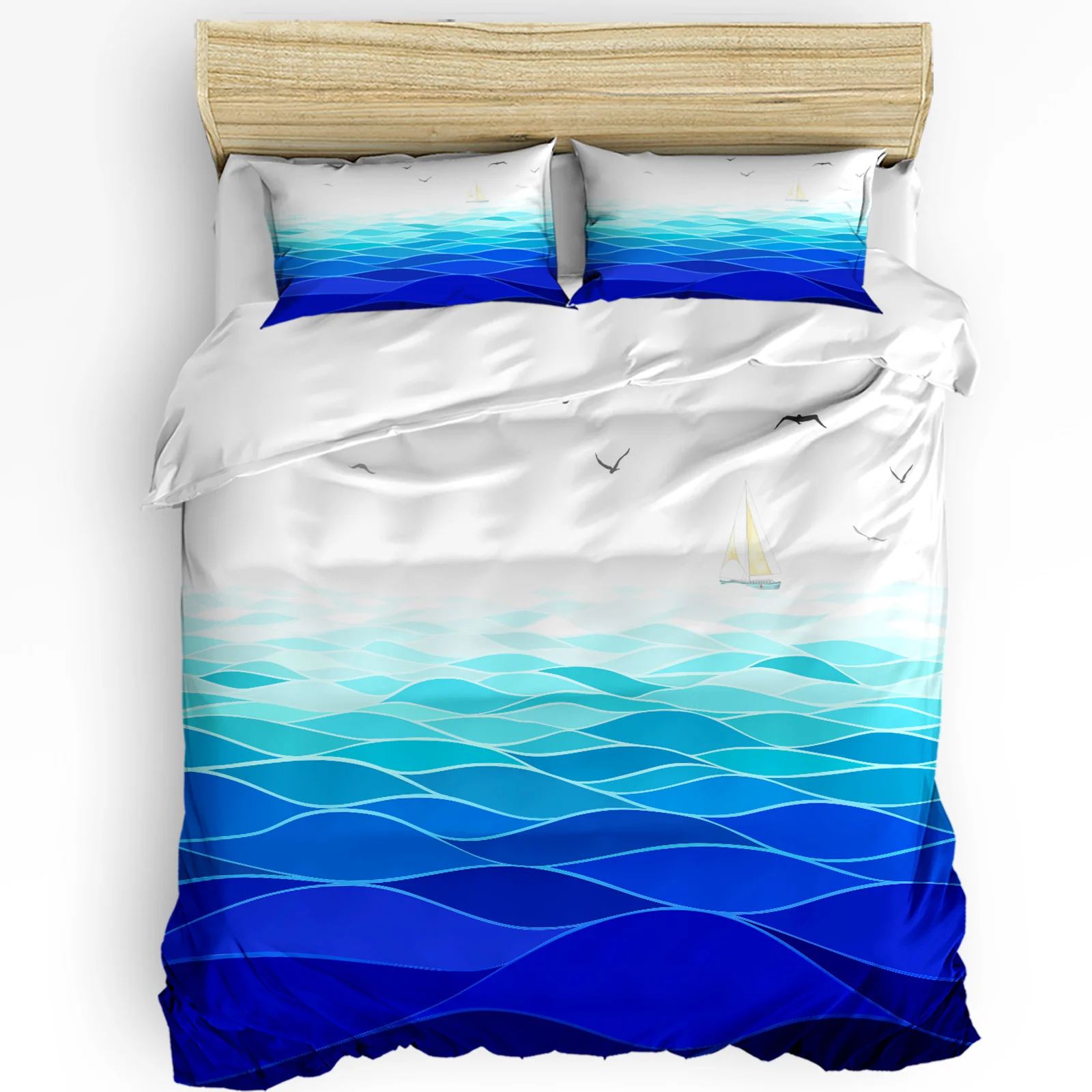 

Blue Ocean Boat Sea 3pcs Duvet Cover Set with Pillow Case Double Comforter Bedding Set Quilt Cover Couple Bed