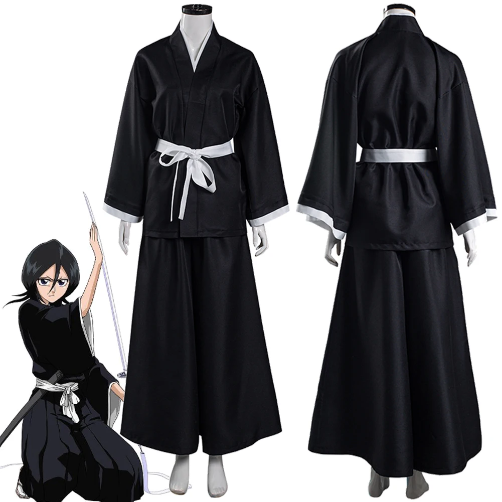 Kuchiki Rukia Cosplay Fantasy Black Kimono Anime Blieach Costume Disguise Women Roleplay Fantasia Outfits Female Halloween Cloth