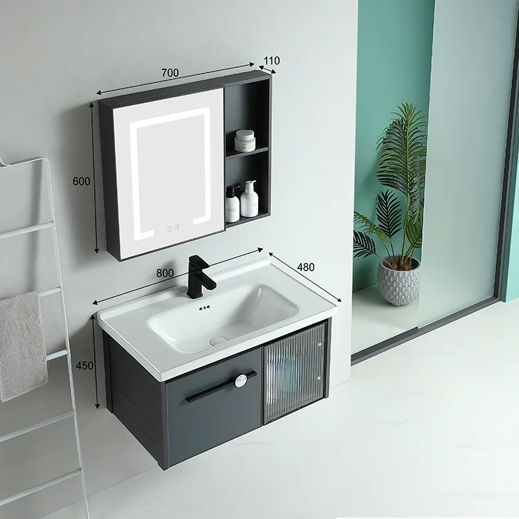 Chaozhou Factory Design SLATE Countertop Mordenaluminum Wall Bathroom Cabinet Vanity Sink