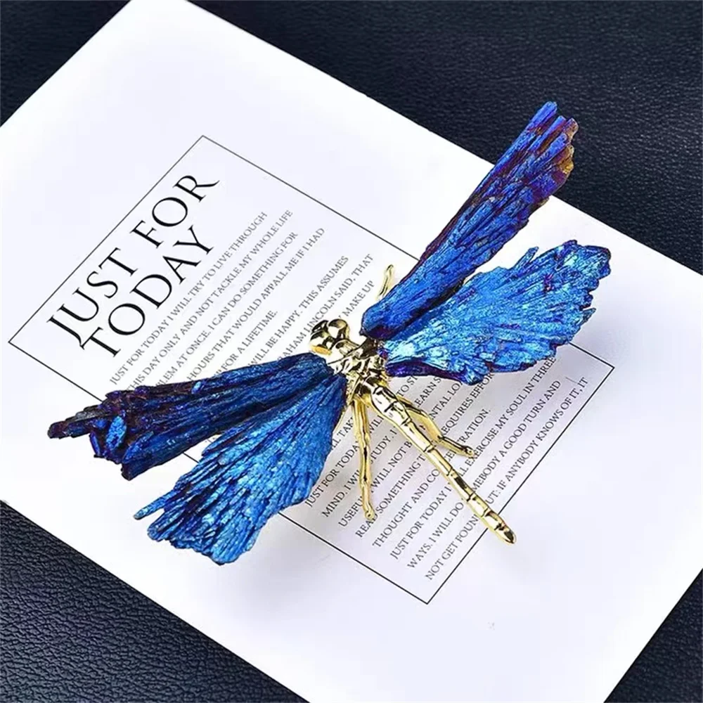 Natural Black Tourmaline Electroplating Dragonfly Spar Crafts Ornaments Color Plating Crystal Butterfly Home Decoration