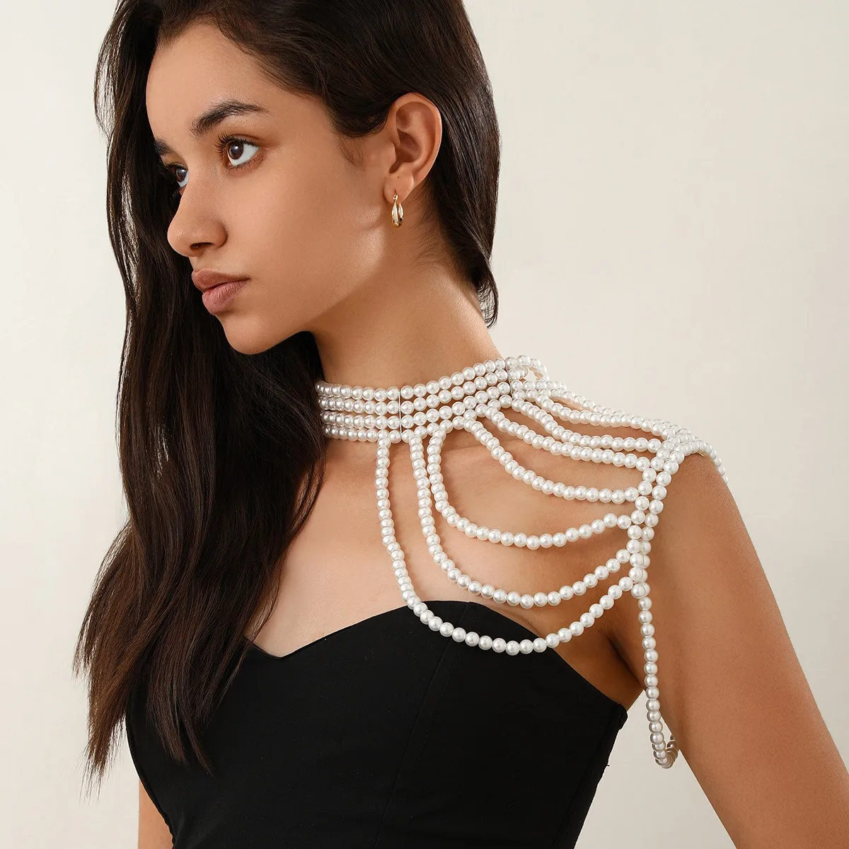 Fashion Elegant Pearl Body Chain Multi-layer Imitation Pearl Tassel Shoulder Chain Dress Matching Clothing Body Chain Breast Cha