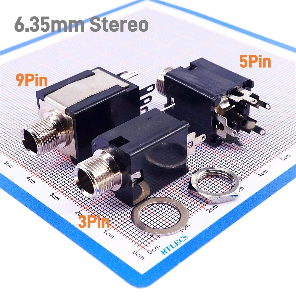 2 5 20 Uds conector de teléfono de 6,35mm 3 5 9 pines tipo estéreo pistas duales conector de Audio TRS tornillo de montaje en Panel de instrumentos de guitarra Vertical