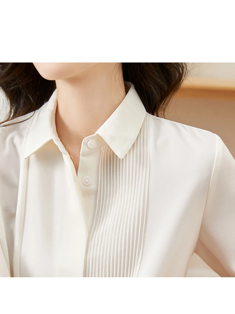 Elegant Office Lady Blouse Women Long Sleeve Lapel Formal White Shirt Blusas Mujer De Moda 2024 Korean Style Female Basic Tops