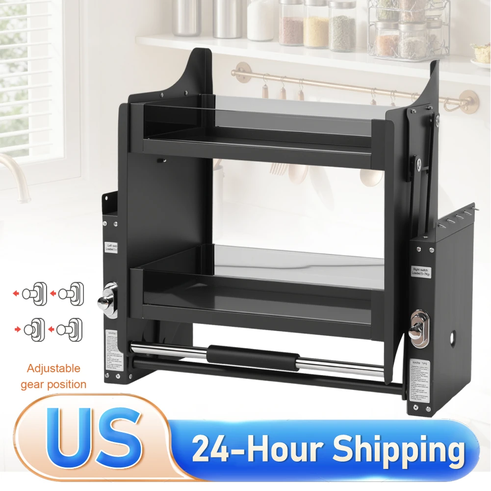 

Wall Mounted Cabinet Lift Pull Basket Double Layer Pull-Down Cabinet Organizer Upper -Lower Lift Pull Spice Cabinet for Kitchen