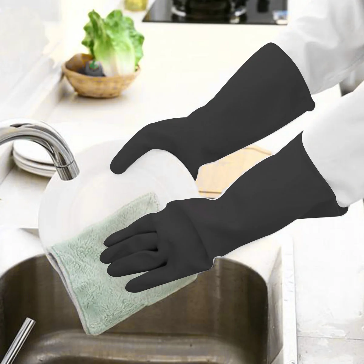 

2pcs Latex Safety Gloves Heavy Duty Waterproof Non-Slip Oil-Resistant Work Protective Gloves For Plumbing Gardening Kitchen