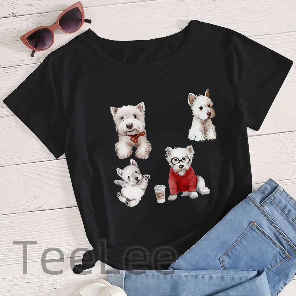 West Highland T-shirts Women Printed Fashion Girls Summer Graphic Tee Short Sleeve Aesthetic Harajuku Clothes Shirts for teen