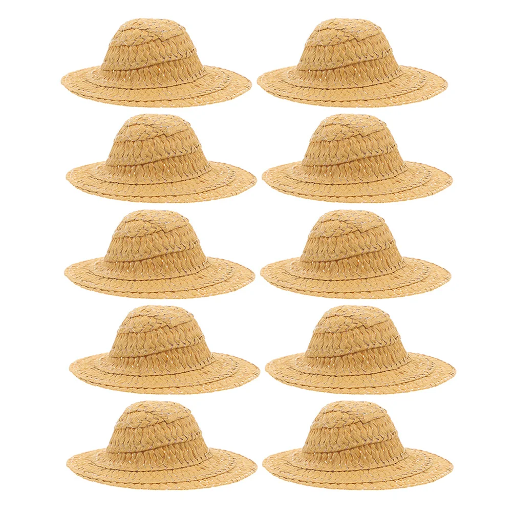 10Pcs Miniature Woven Hats Tiny Paper Straw Caps for DIY Crafts Handmade Mini Top Hats Accessories Photography Props 7cm