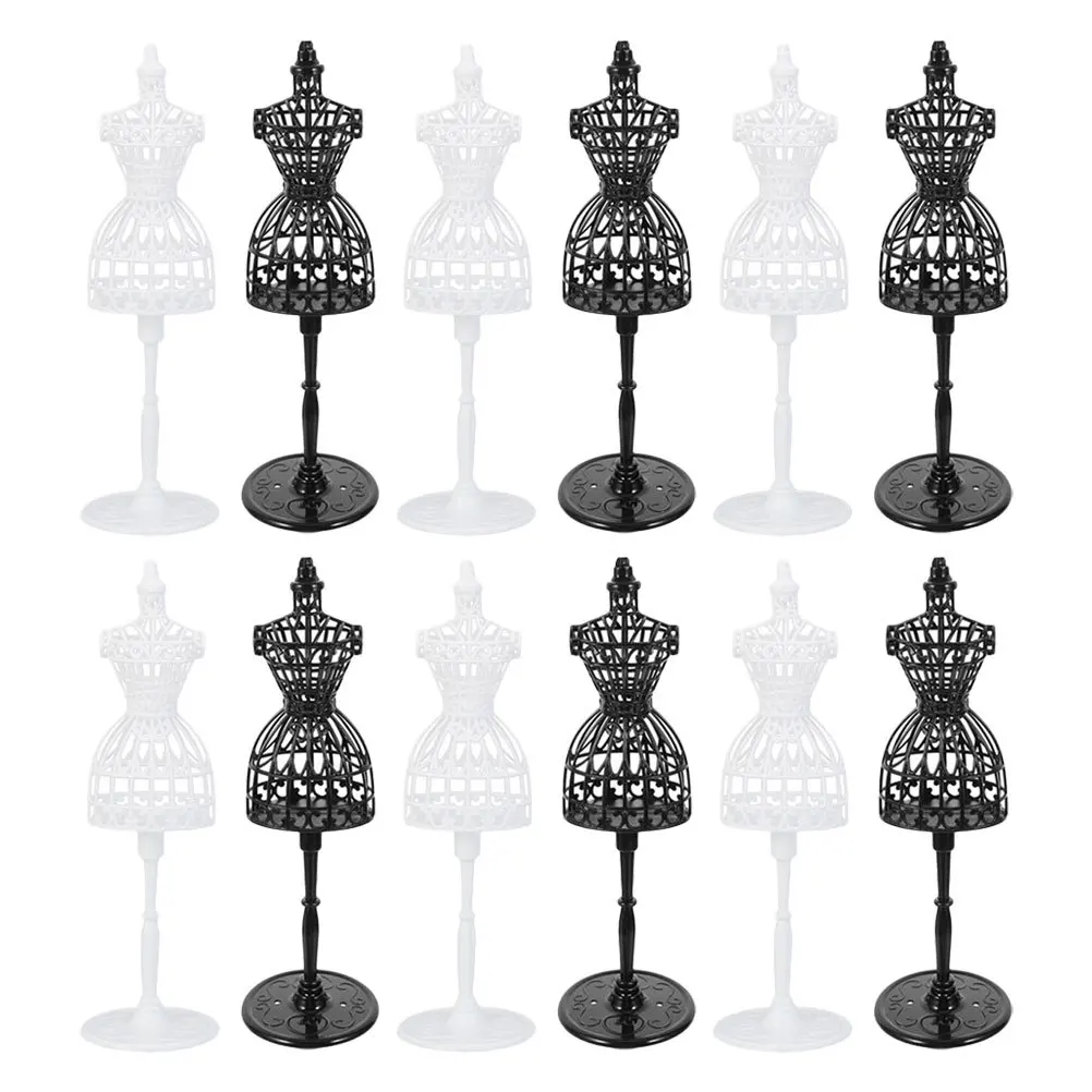 

12Pcs Mini Dress Form Mannequin Stand Plastic Skirt Display Rack for Dollhouse Accessories Mini Dress Form Toy Display Stand