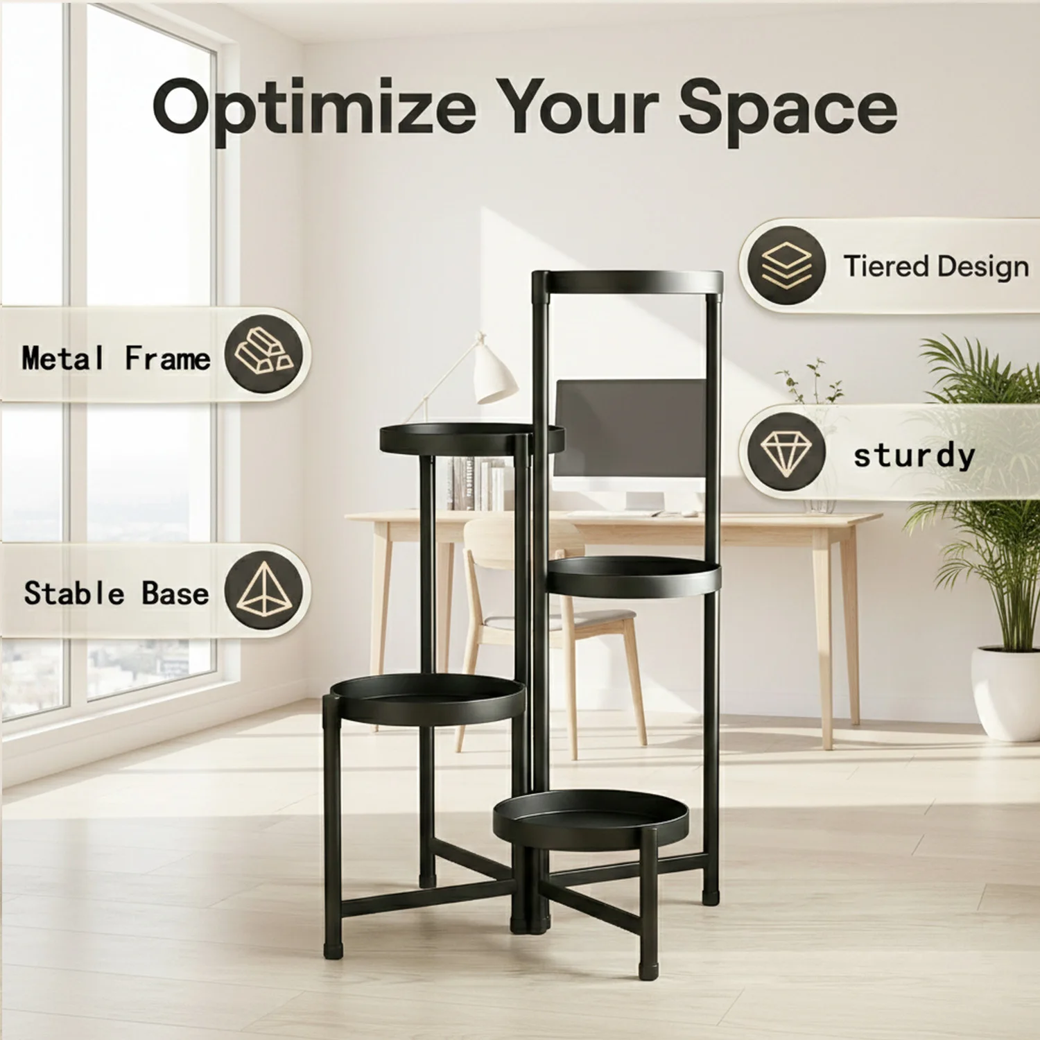 Mehrstöckiger Multifunktionaler Pflanzenständer, Blumentopfhalter, Robust und Verstellbar, Geeignet für Verschiedene Standorte wie Innenräume, Balkone und Gärten. – Detail 6