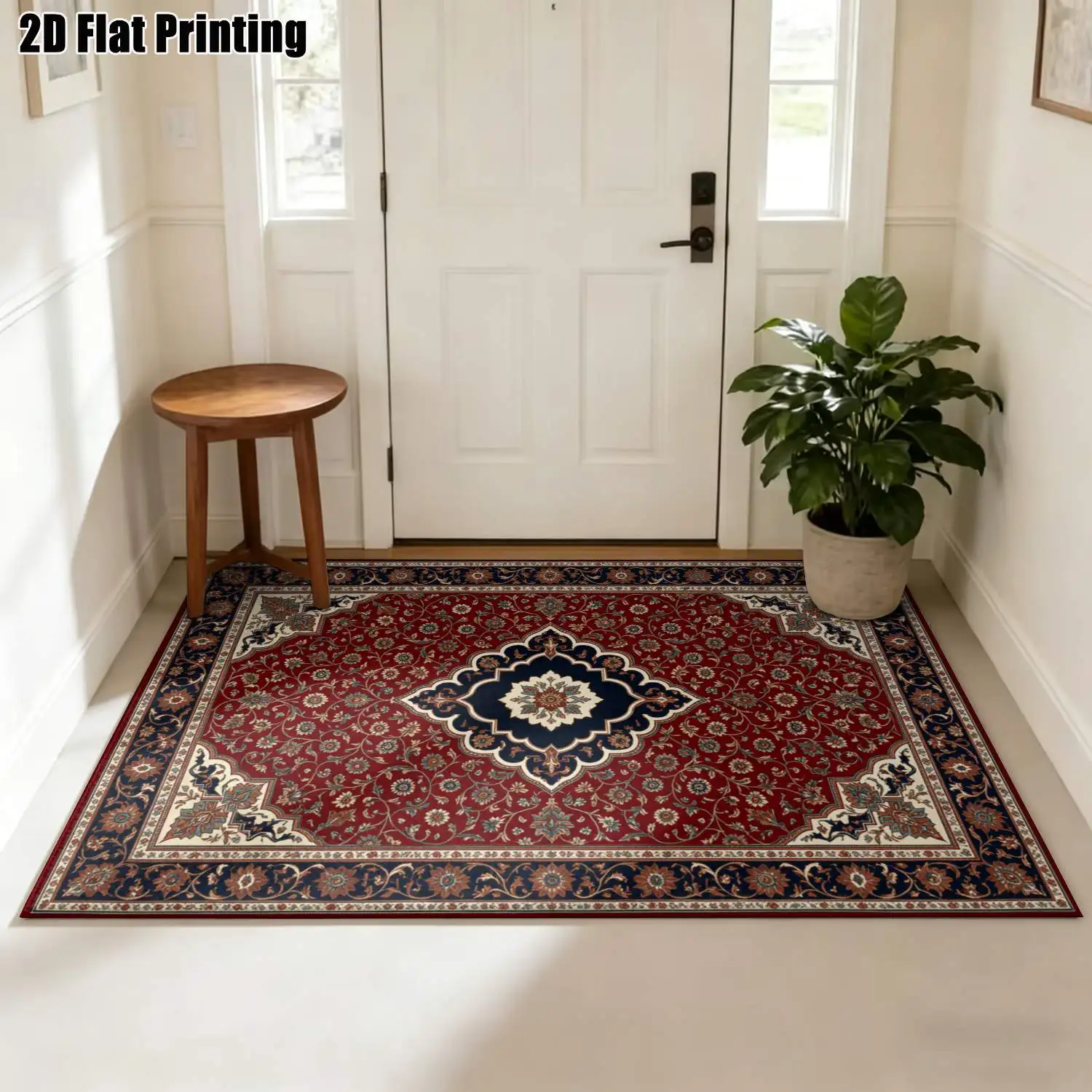 1Pc 2D Printed Grey-Blue Retro Scrolling Floral Carpet: Home Decor Rug, Multi-Size, Machine Washable, Multi-Scene Use