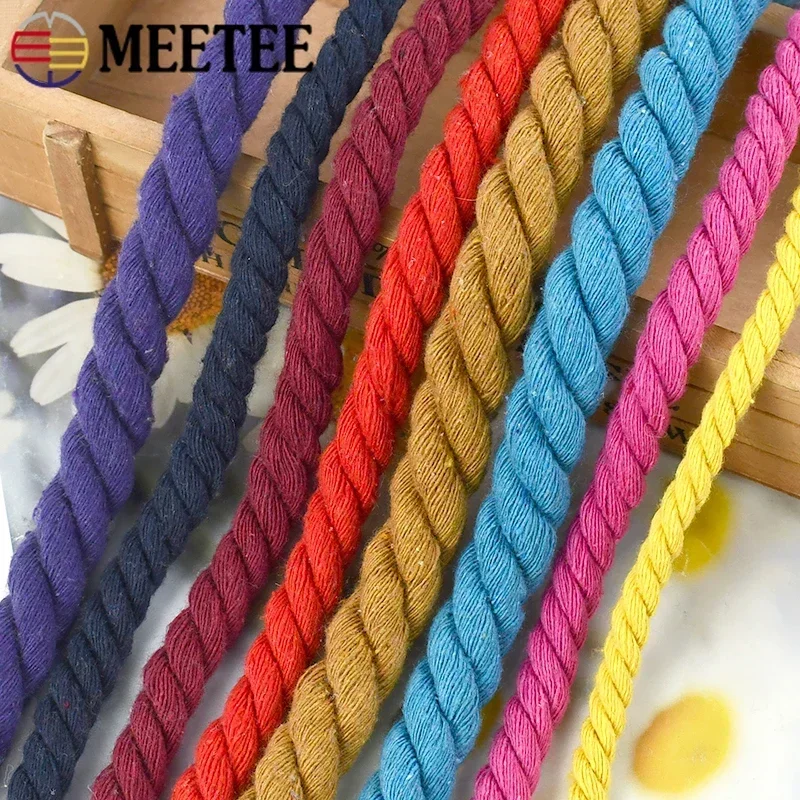 Meetee 5Meters 5/8/10/12/20mm Cotton Cord Home Decoration Ropes Tape Three-strand Twisted Cords DIY Sewing Accessories