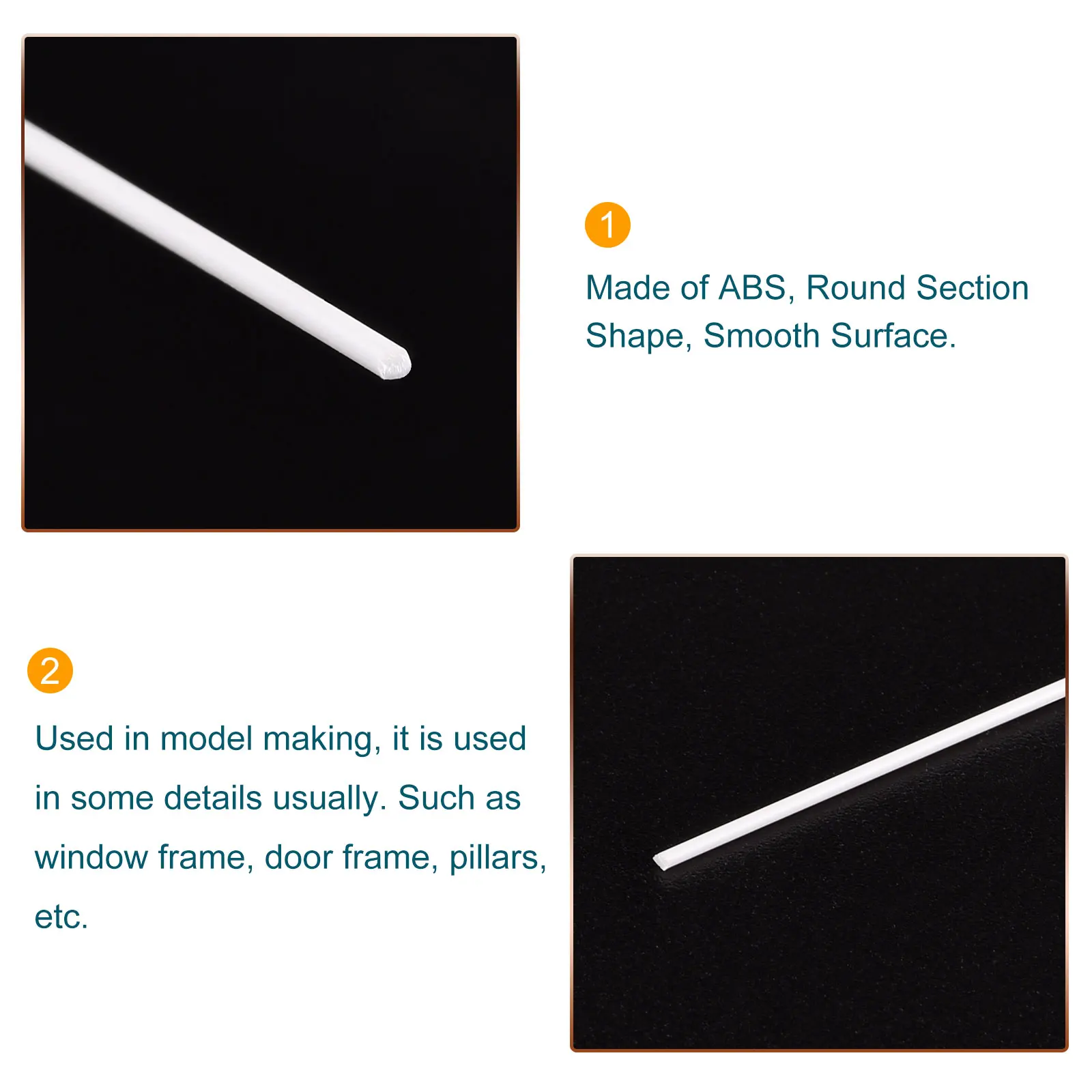 Uxcell ABS พลาสติกกลมสีขาว Bar 1มม.X 250มม.สำหรับ DIY วัสดุ DIY Sand Table, Pack Of 10