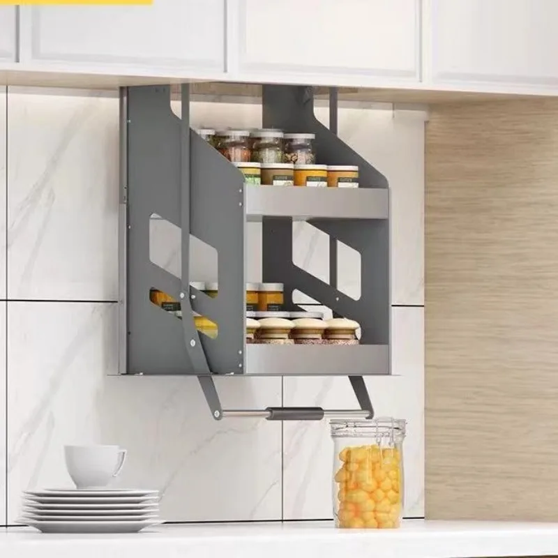 

Kitchen Hanging Cabinet Lift Pull Basket Pull Down Double Wall Cabinet Seasoning Basket Vertical Up and Down Elevator Storage