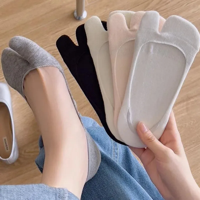 1/5pairs Summer Split Toe Socks Cotton Women Men Invisible Absorb Sweat Breathable Boat Socks Anti Slip Low Cut Sock Stockings