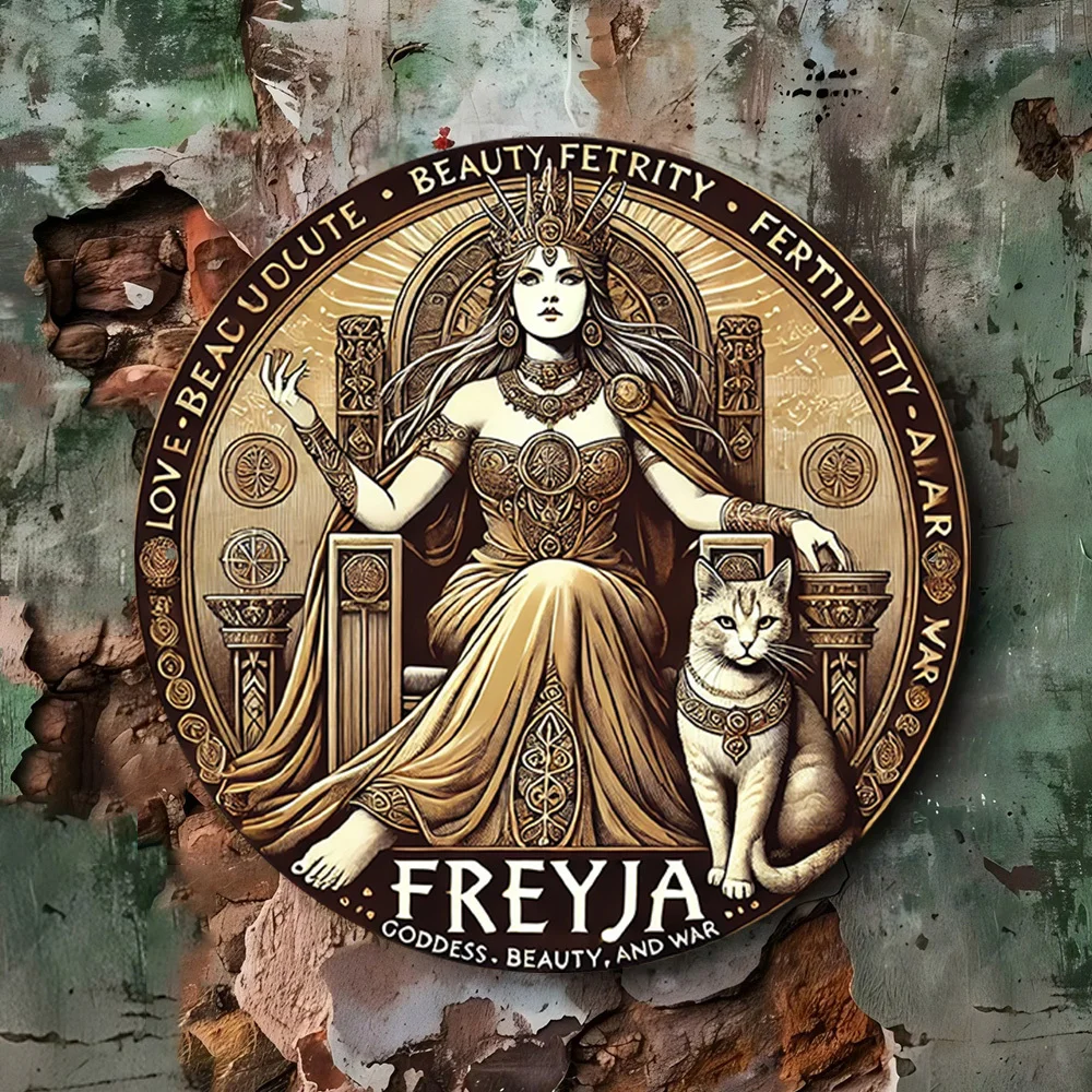 2D Flat, 1pc Freya's Glory Wall Art - Mythical Goddess & Cat Design, Waterproof & Fade-Resistant Iron Metal Decor, 20x20cm (7.87