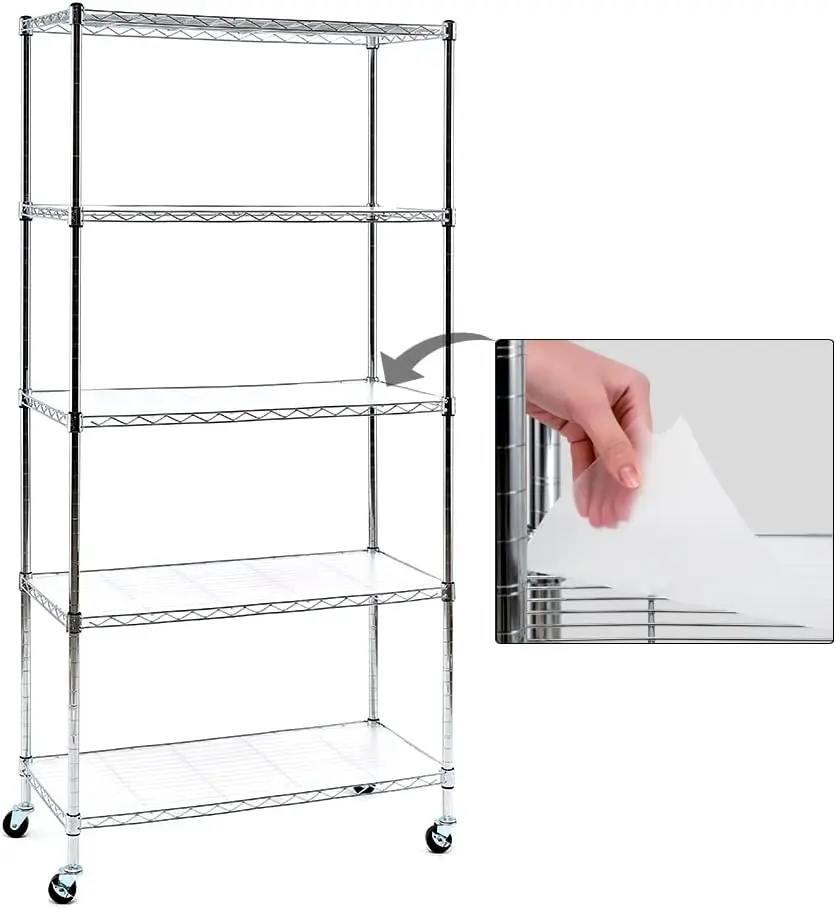 

Efine Chrome 5-Shelf Shelving Units And Storage Ra On Wheels With Shelf Liners Set Of 5, Nsf Certified, Adjustable Matel Wire