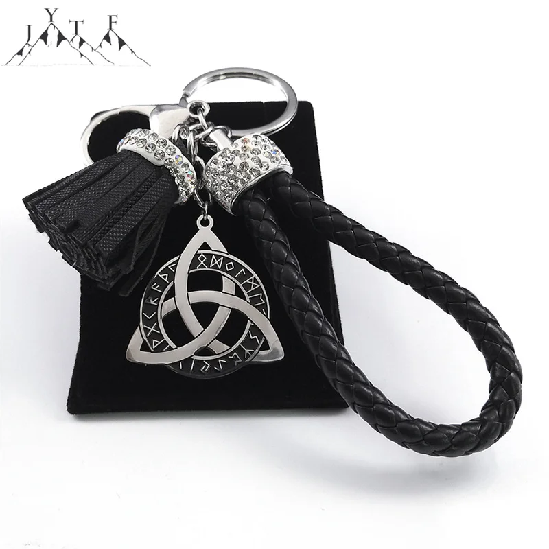 Nordic Triquetra Viking Runes Keychain Witch Irish Knot Holy Trinity Tassel Keyring Celtic Knot Rune of Protection Jewelry Gifts