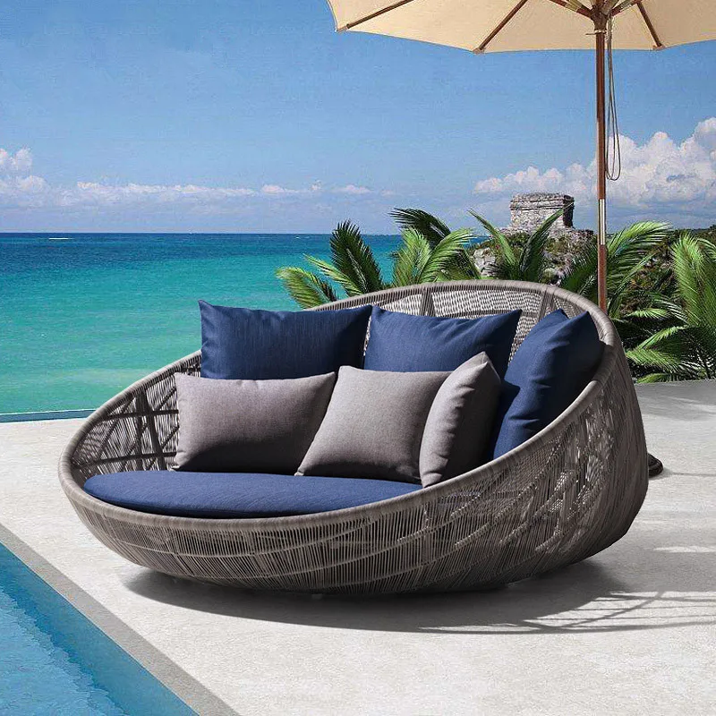 The product can be customized.Outdoor lounging bedOutdoor villa terrace, Yang imitation rattan bed, round sofa, courtyard