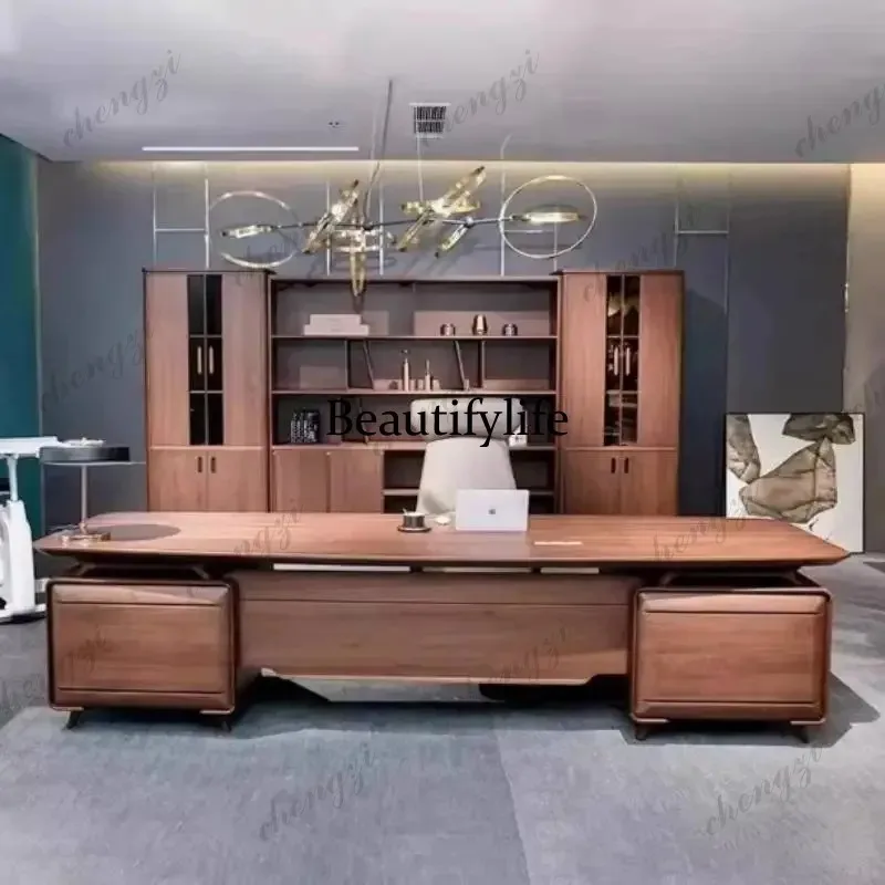 F4567 Brown Drawers Executive Office Desk Luxury Manager Modern Computer Office Desks Standing Large Mesa Para Computador