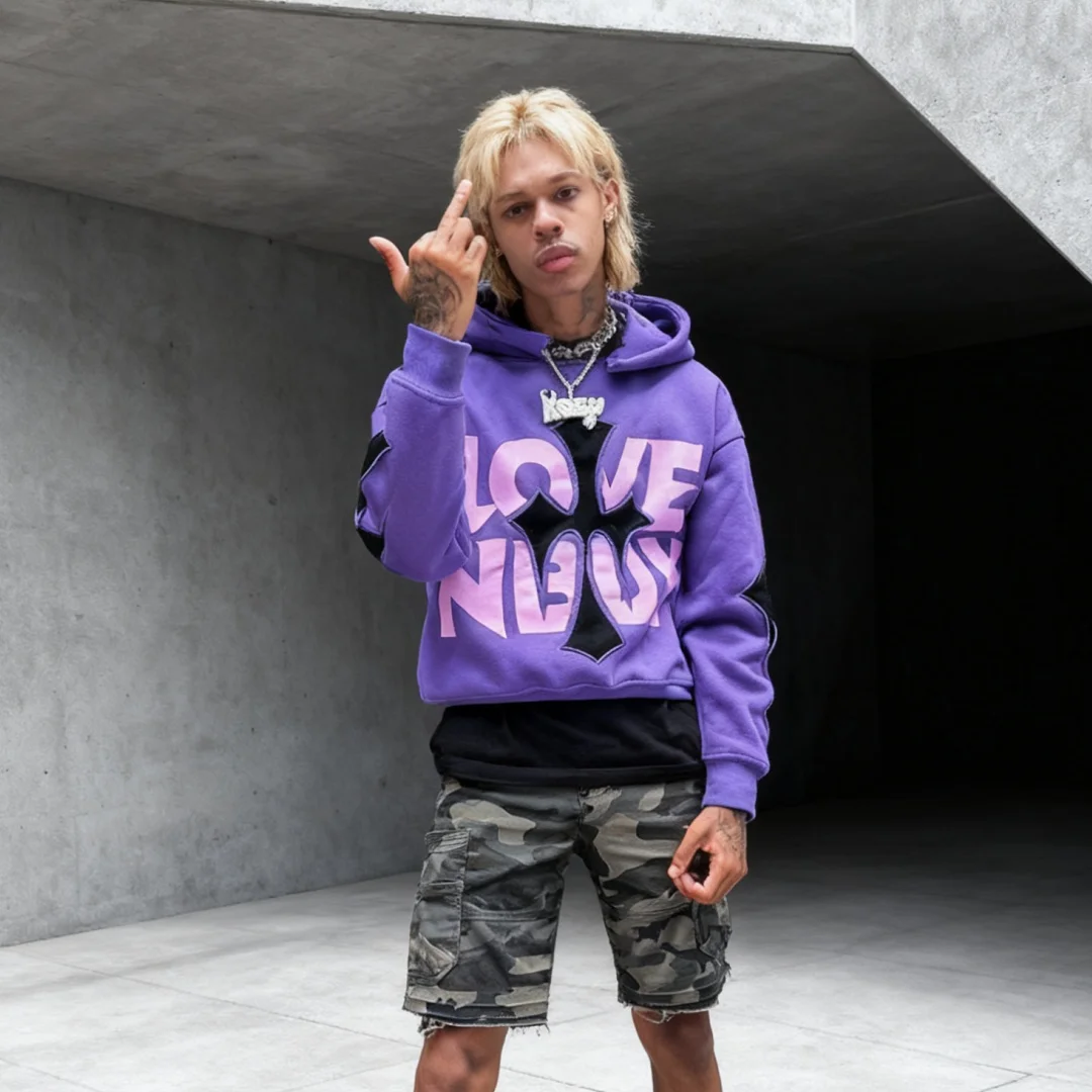 سترة Y2K للرجال من Emo Streetwear بغطاء للرأس كبيرة الحجم مع تصميم متقاطع مع هوديس علوي