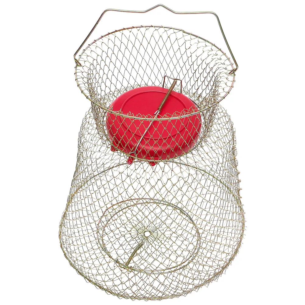 

Foldable Galvanized Steel Wire Fish Basket Floating Fishing Baskets Collapsible Bucket Crab Metal Baskets Fish Net