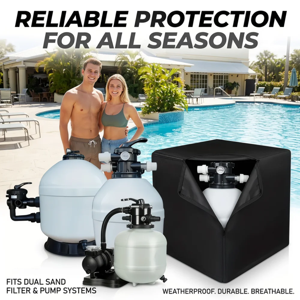 Year-Round Sand Filter Pump Pool Cover, Heavy-Duty Pull-Closure, All-Weather Protection for Above-Ground Pools & Spa Systems