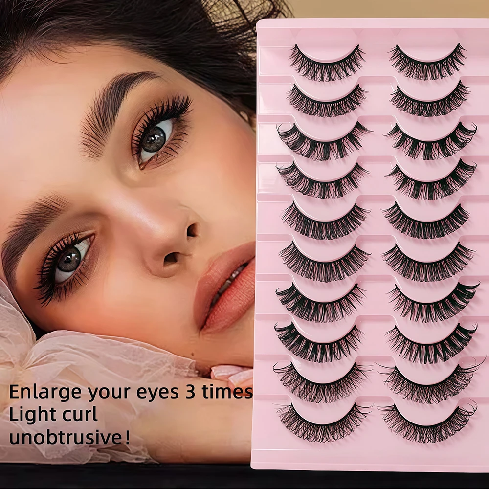 New DD Russian Curling False Eyelash 10 Pair Set, Large Curvature Curling False Eyelash, European and American Thick False Eyela