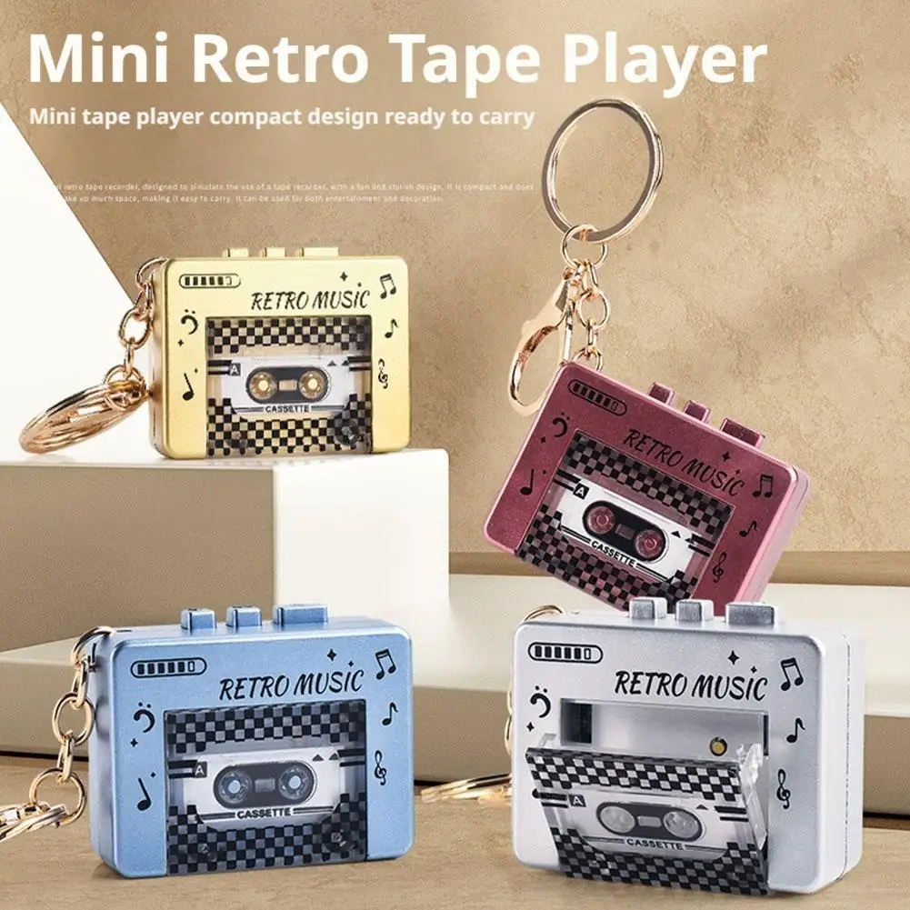 Mini Retro Cassette Player Keychain Charm Fun Music Box Decoration Tape Car Keyring Creative Children Backpack Pendant Gifts