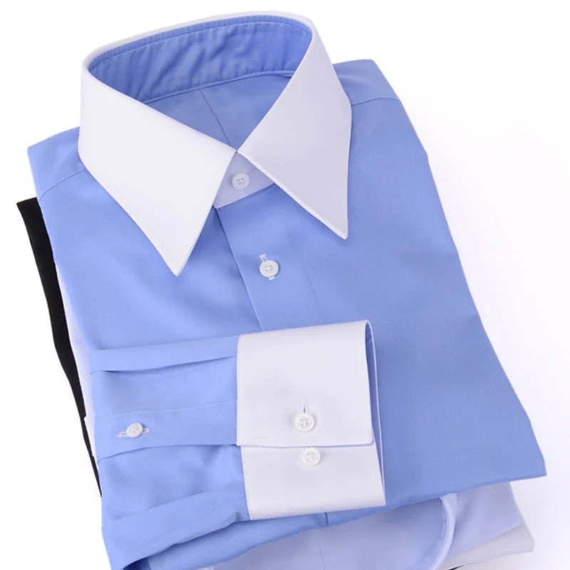 Custom Men's Business Shirt - High-Quality Long Pointed Collar 100% Cotton Non-Iron Slim Fit Long-Sleeved Design