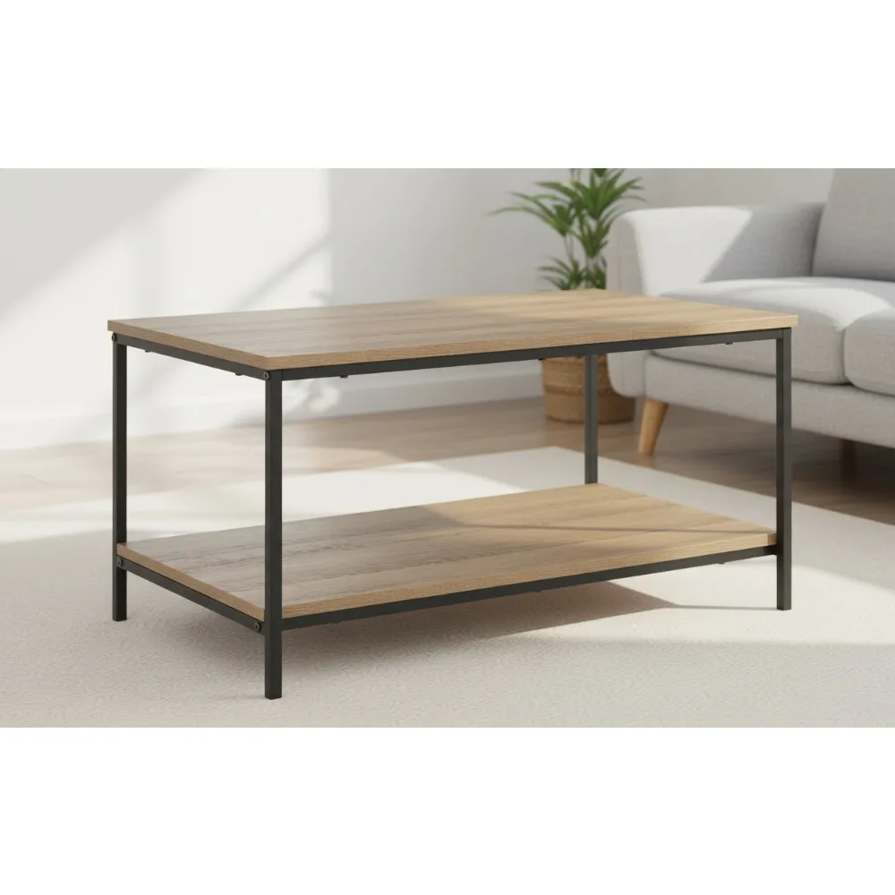 

Modern Rectangular Coffee Table with Bottom Shelf, Wooden Living Room Center Table, 31.5" W x 19.9" D x 16.5" H