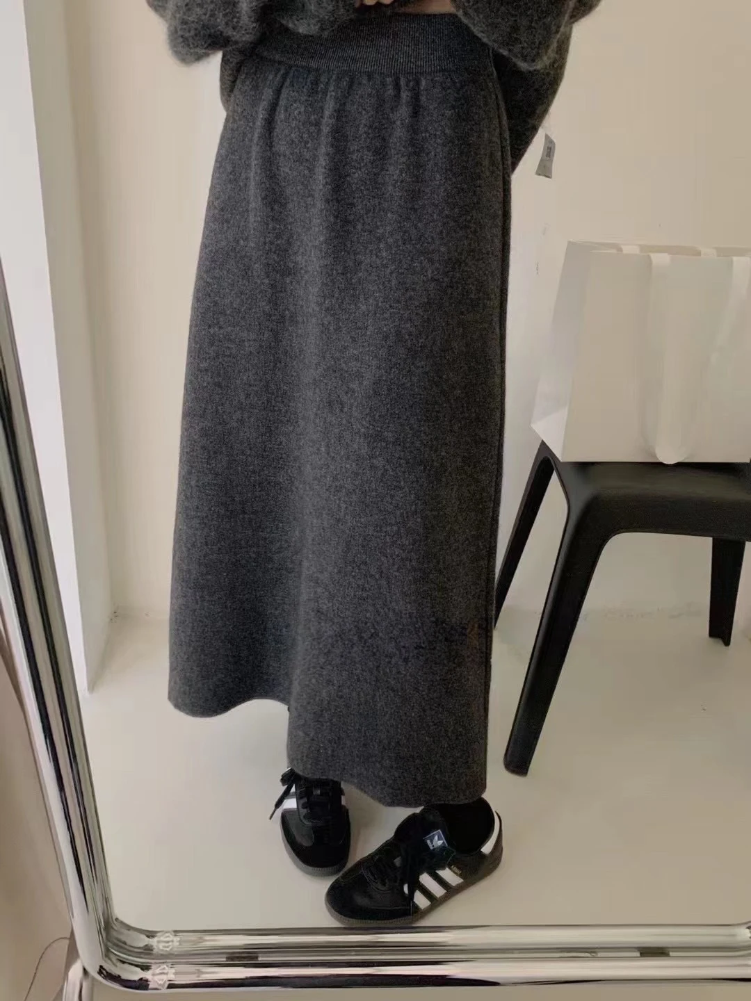 

Dark Gray High-waisted Skirt Women's Autumn and Winter Soft Waxy Wool Knitted Skirt Medium and Long Hip Wrap