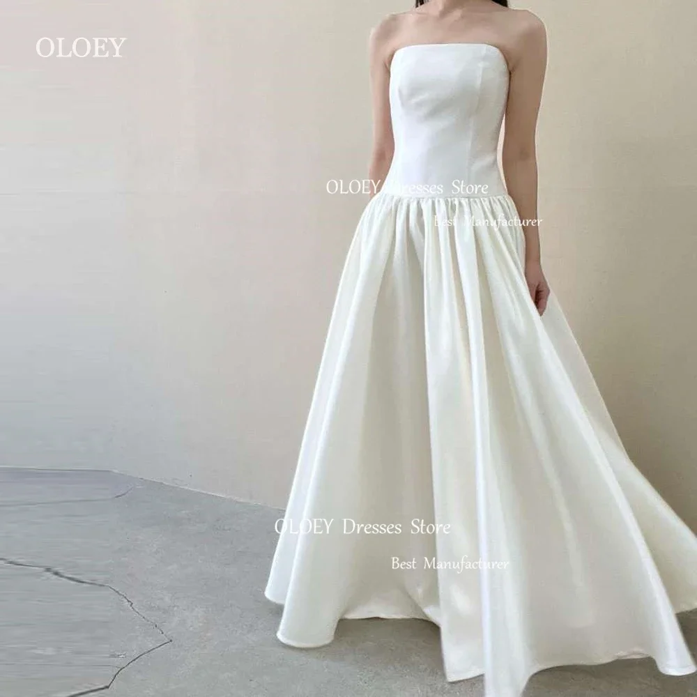 

OLOEY 2024 Simple Satin A Line Wedding Dresses Korea Photoshoot Floor Length Corset Back Bridal Gowns Plus Size Mariage