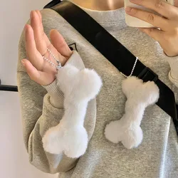 Plush Stuffed Animals Bone Keychain Funny Creative Cartoon Kawaii Couple Chubby Soft Pendant Key Ring Cute Costume Accessories