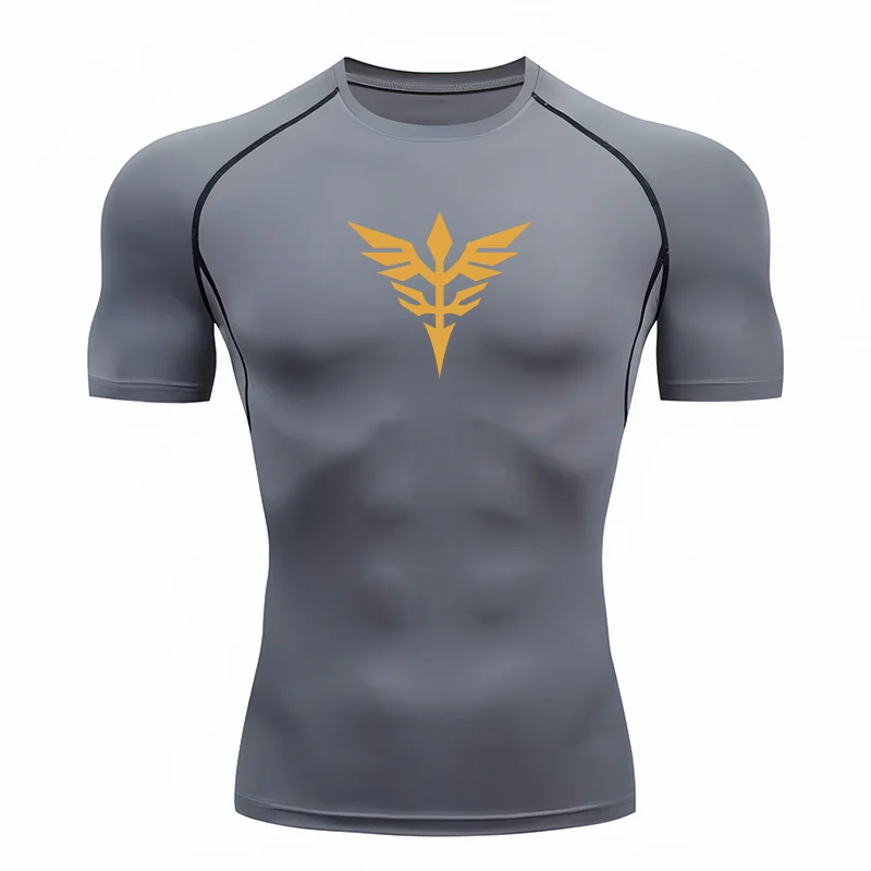 Bandai Gundam Men T-shirt Neo Zeon Logo Print Compression Fitness Gym Quick Dry Sport T Shirt Comfortable Breathable