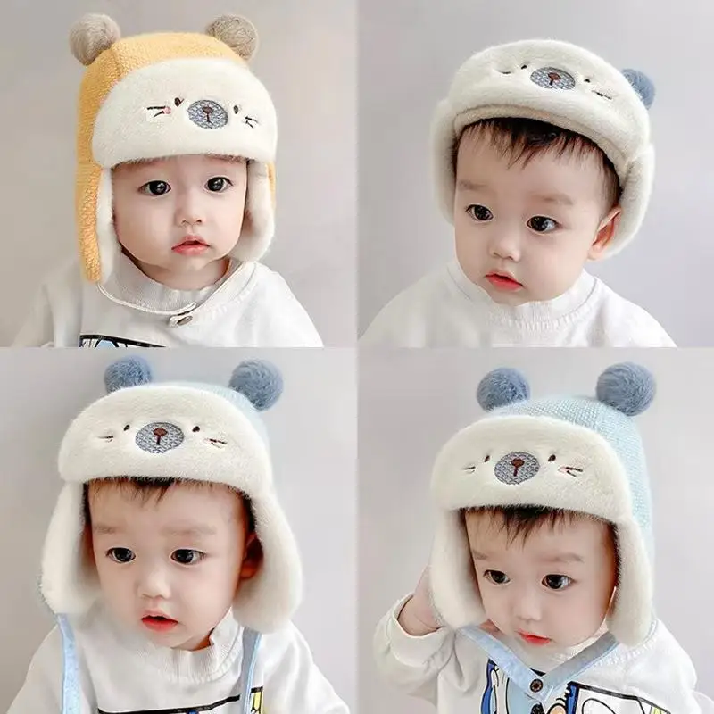Зимняя милая мягкая теплая детская шапка на подкладке, утолщенная теплая защитная шапка для ушей для мальчиков и девочек, теплая детская шапка