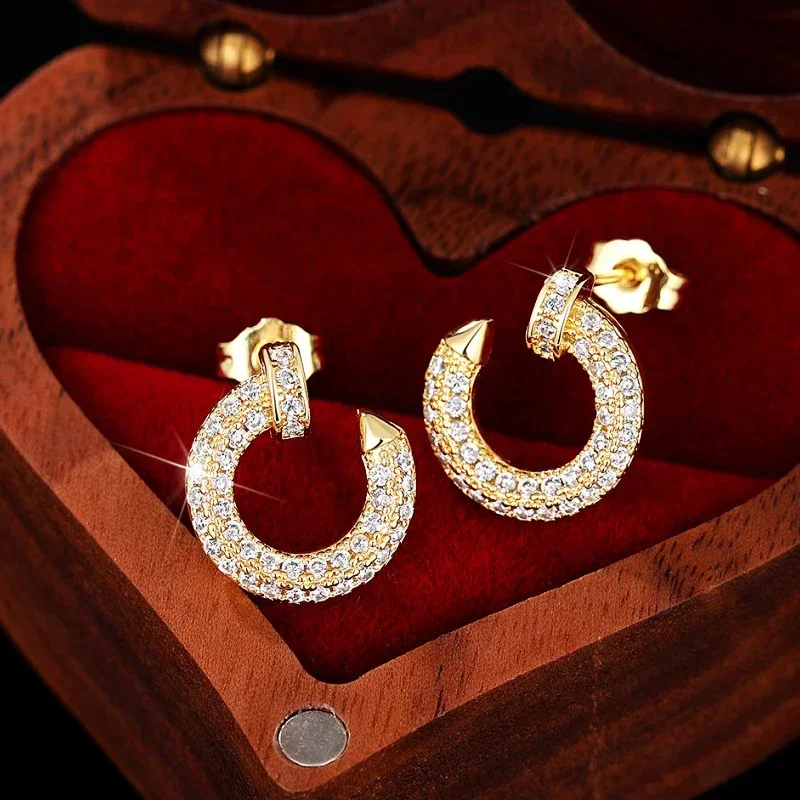 Modern Women Stud Earrings Hot Sale Sparkling CZ Circle  Piecing Exquisite Accessories for Female Fashion Jewelry