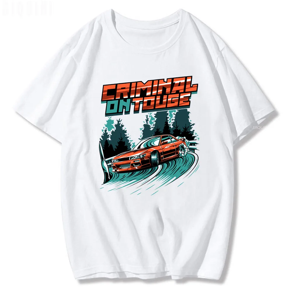 Touge Drift Mounted Men T Shirts JDM Car Streetwear Male Summer 100% Cotton on Prints Short Unisex Tees