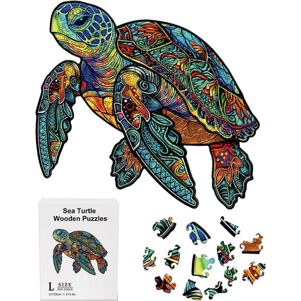 200 Piece Puzzles for Kids 11.8x9.8 Inches Wooden Sea Turtle Jigsaw Puzzles Ocean Turtle Puzzle for Family Game Sea Animal