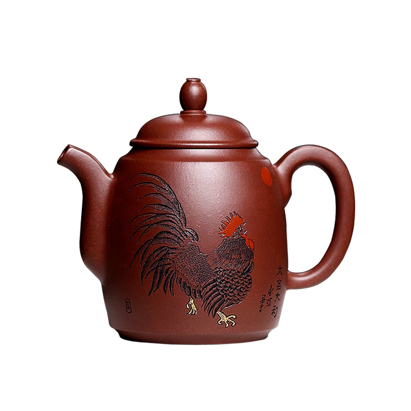 Yixing Purple Clay Pot Famous Handmade Lucky Chinese Zodiac of Rooster Teapot Crude Ore Old Purple Clay Kung Fu Pot Home