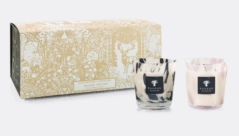 'Black and White Pearls' candle duo, black and white Baobab Collection
