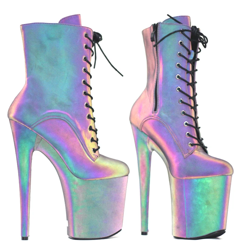 

CACA 20cm Men High Heels Stage Pole Dance Shoes,Colorful Reflective Fabric Luminous Botas,Women Fetish Platform Boots,Dropship